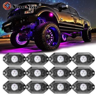 Ss7311235 12 Pods Car RGB LED Rock Decorative Light Bluetooth APP Control Timing Function Music Mode Multicolor Neon Lamps Kit