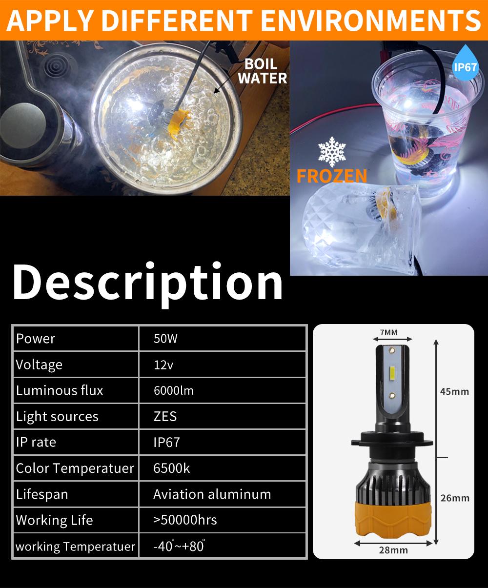 Lightech K5 LED Headlight Bulb H7 with S2 LED Light 8000lm Best Beam Pattern Lamp H4 9007