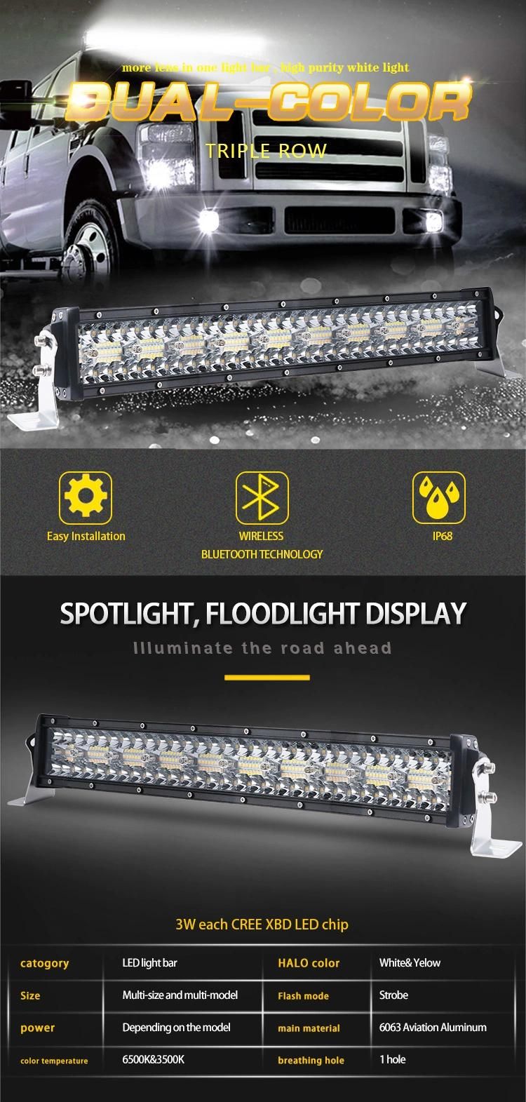 Offroad 3 Row Dual Color Strobe Amber Yellow White Flashing 12V 42inch 54 22 32 Inch LED Light Bar Truck