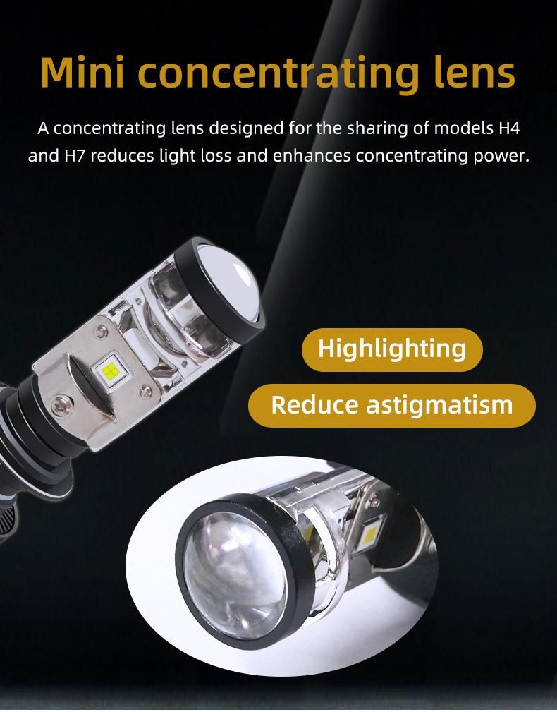 H7/H4 A8 LED Motorcycle/Car Headlight Mini Lens Projector 3000K 6000K 7200lm Super Turbo LED Bulb 72W Hi/Low Auto Ice Light