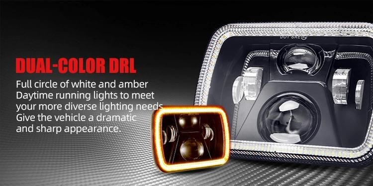 7X6 Inch Halo LED Headlamp Angel Eyes DRL Amber Turn Signal Light 5X7 Inch Square LED Headlight for Trucks Jeep Wrangler Xj Yj