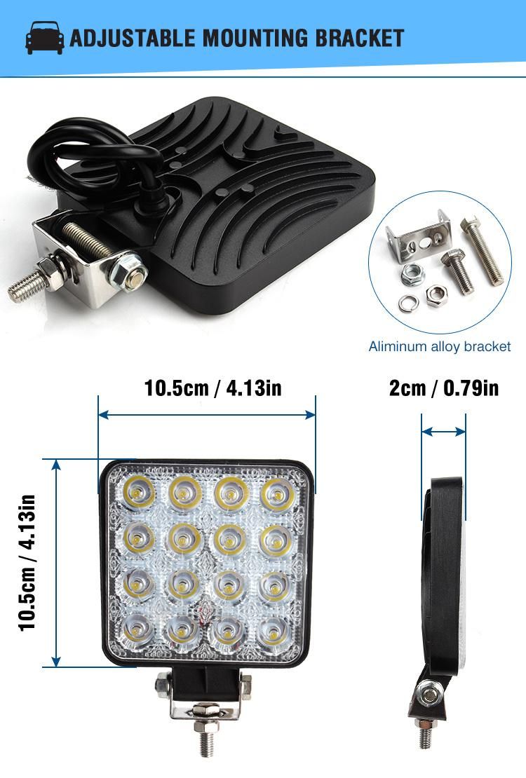 16 LED 48W LED Work Light Square Spot Flood Light Beam 12V 24V Offroad for Truck Offroad 4X4 4WD Car SUV ATV