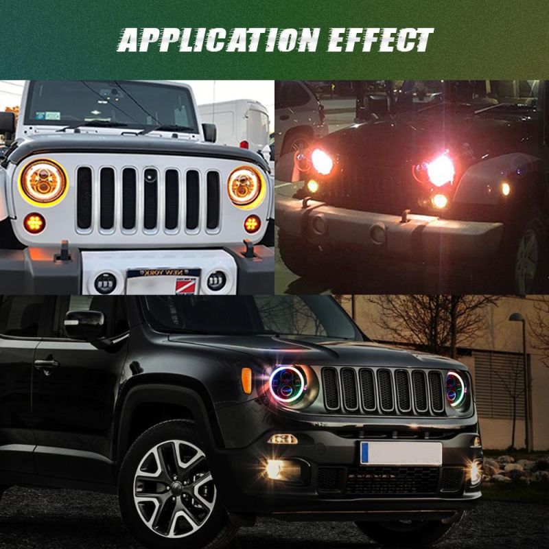 High Lumen Brightness Angel Eye DRL Halo Ring RGB Color 24V 12V off Road Round 7 Inch LED Headlight for Jeep Wrangler Motorcycle