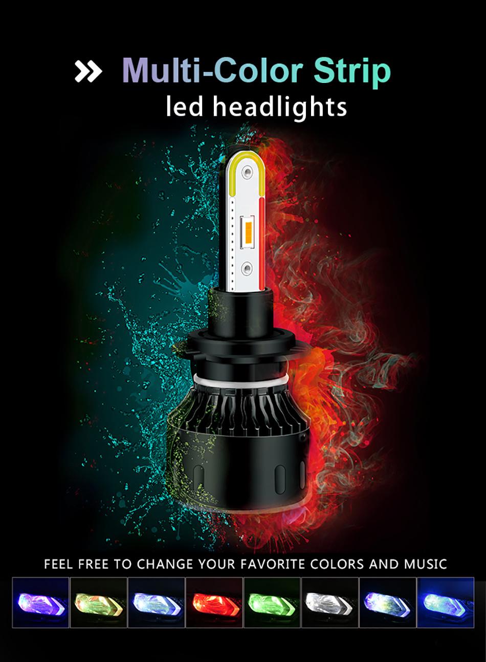 H4 LED H7 Car Headlight Bulb Multi-Color APP Bluetooth Music Control Hb3 Hb4 Fog Light H11 LED 9005 9006 RGB LED Bulb