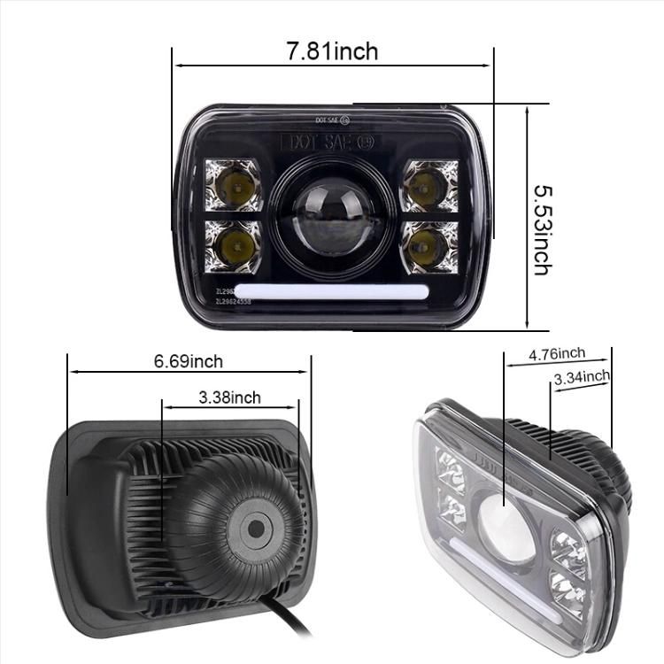 New 60W 5X7 7X6 LED Headlight with DRL for Jeep Wrangler Yj Cherokee Jk Truck 7" Square Sealed Beam Headlamp