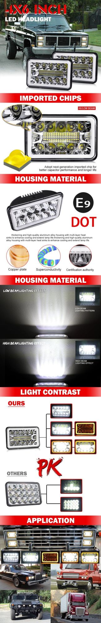 Wholesale High Power 5X7 Inch DRL Angel Eye Rectangular Square LED Headlight for Truck Pickup