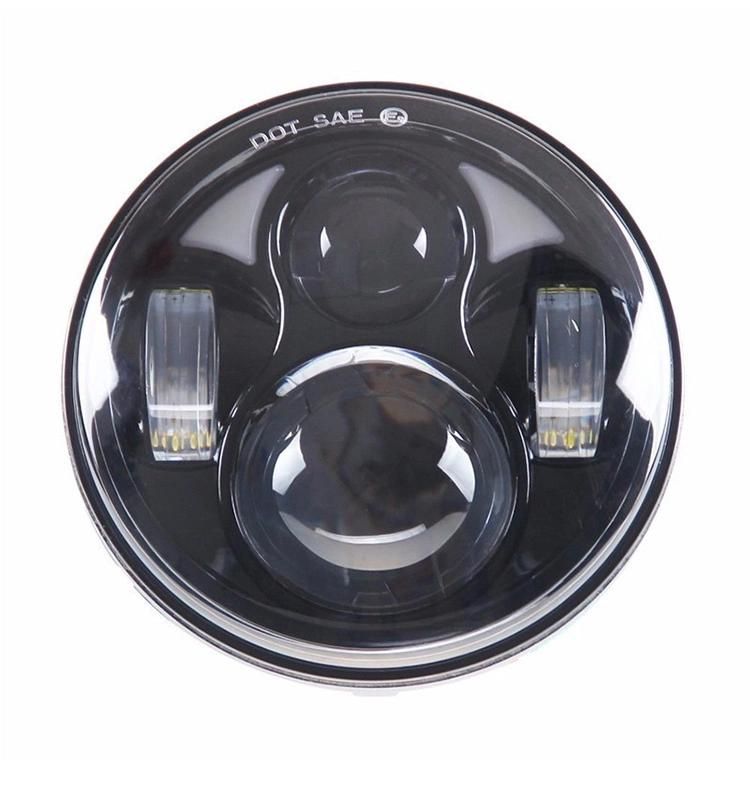 5-3/4" Round LED Projection Headlight with DRL for Harley Motorcycles Black DOT 5.75" Motorcycle Headlamp