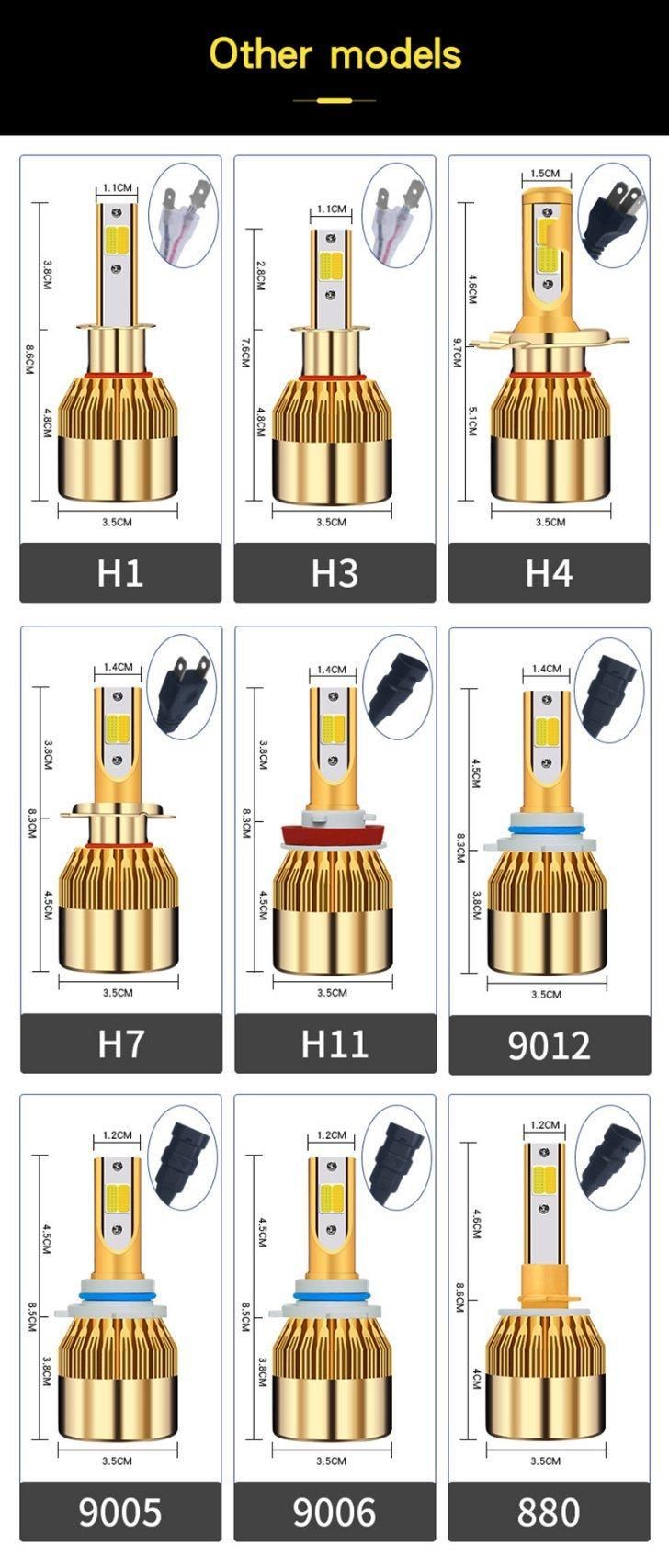 H7 H11 H8 H9 H1 H3 9005 9006 Dual Colors Headlight 12V H4 LED 72W 8000lm at High-Low Beam COB Car Lights Bulb 6000K 3000K C6