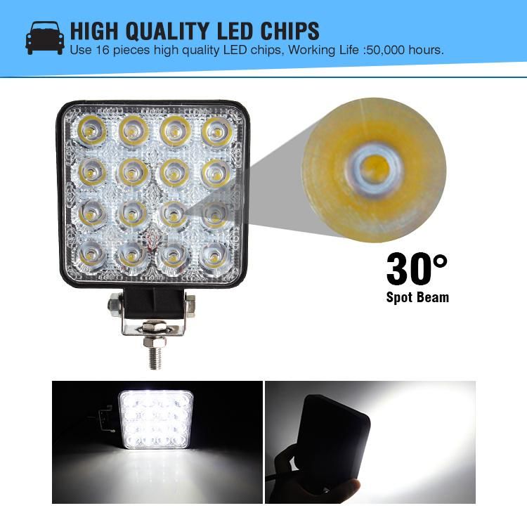 16 LED 48W LED Work Light Square Spot Flood Light Beam 12V 24V Offroad for Truck Offroad 4X4 4WD Car SUV ATV