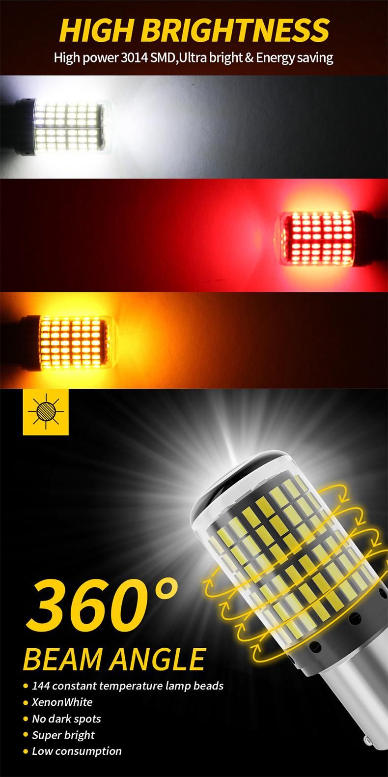 1156 1157 Brake Light 7440 7443 3157 Turn Sign Light 144SMD 3014 LED Canbus Reverse Light Bulb for Car