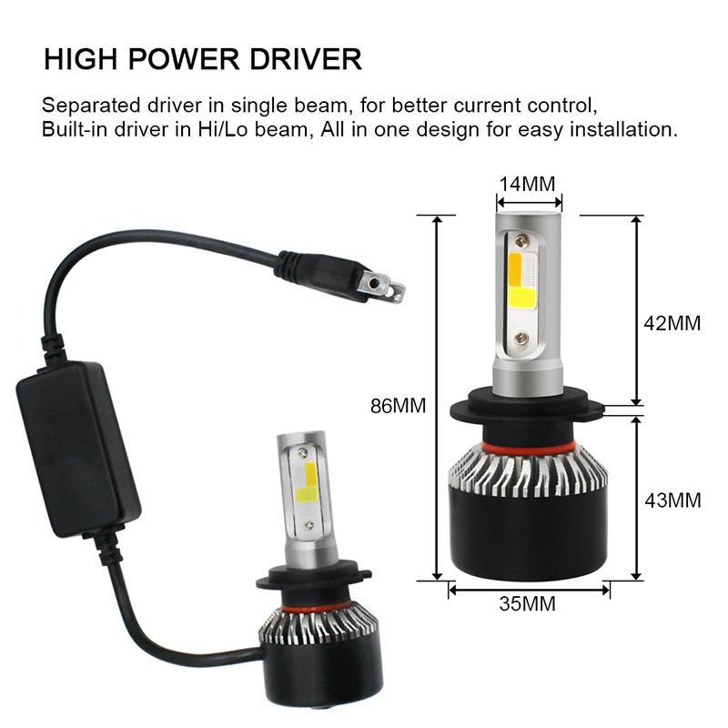 New Design 3 Colors COB LED Headlight H7 H8h9h11 H4 9005 Hb3 9006 Hb4