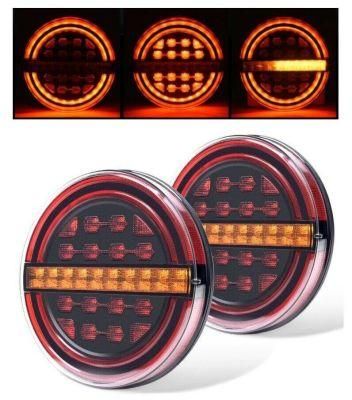 Round Hamburger 24 Volt Combination Stop Dynamic Turn LED Rear Lights for Trucks Trailer