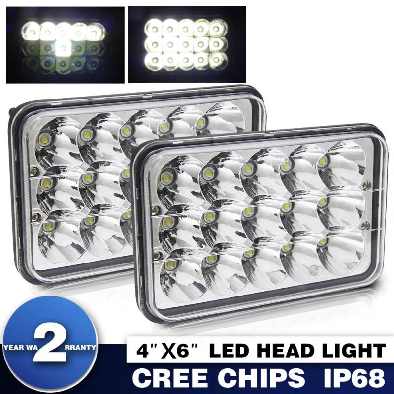 Truck 4X6 Inch LED Square Headlight, White Halo DRL Yellow Angel Eye Beam Trucks Offrord Conversion LED Headlights