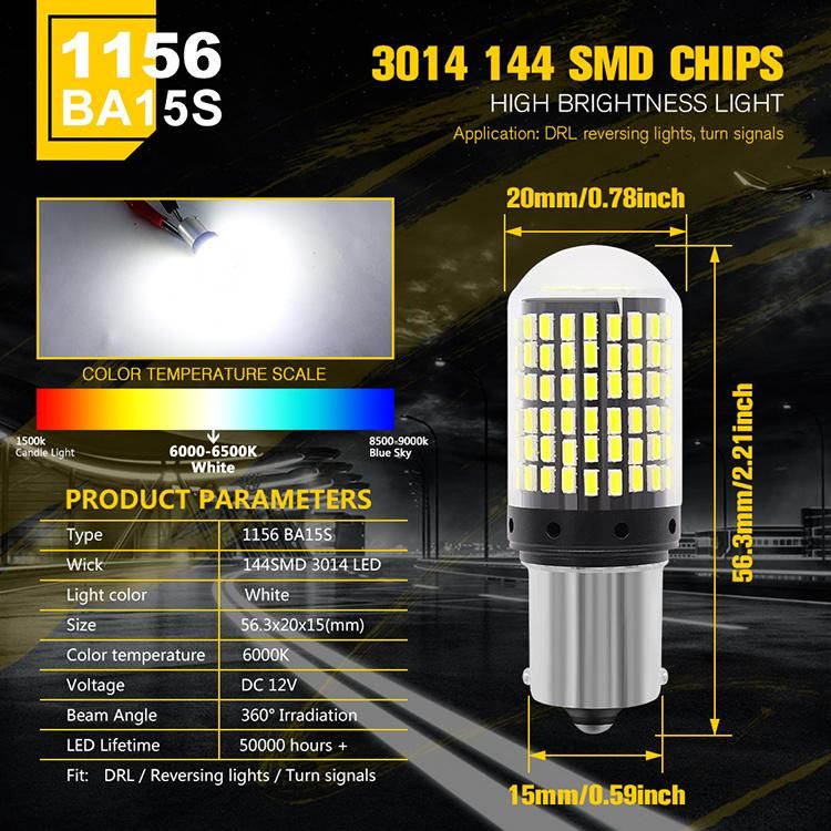 So. K T20 7440 W21W LED Bulbs 3014 144SMD LED Canbus No Error 1156 Ba15s P21W Bau15s Py21W LED Lamp for Turn Signal Light