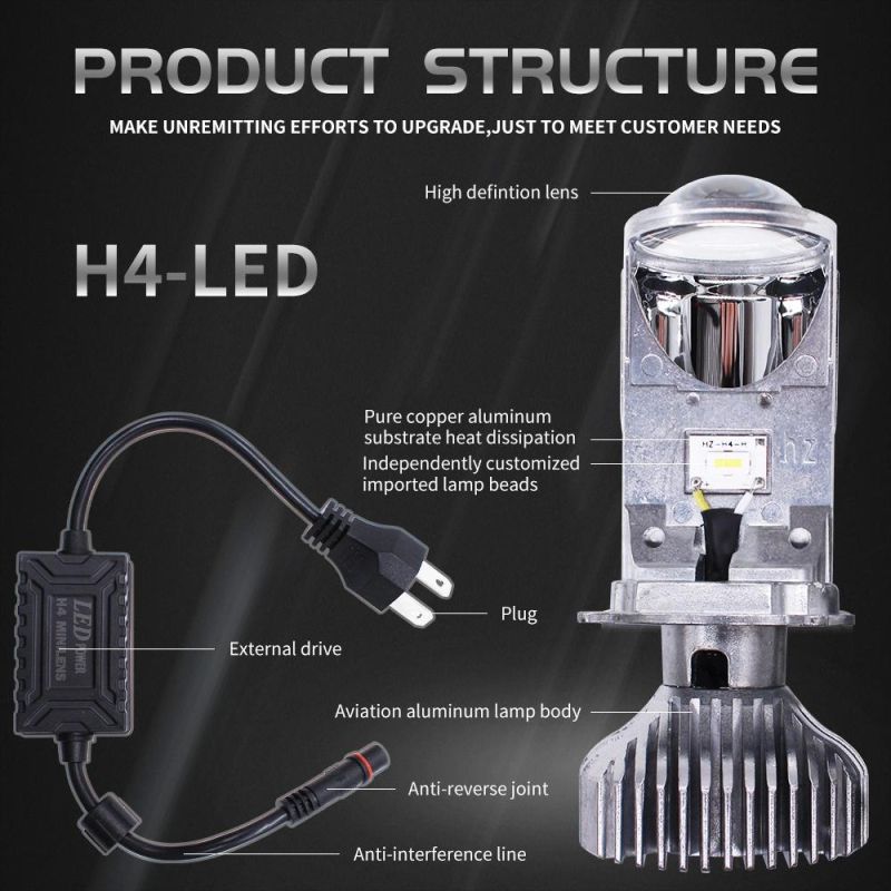 H4 LED Lens Bulbs 5500K White 40W 4000lm Mini Projector Bi-LED Lens Bulbs Cars LED Leadlight H4 High Low Lens