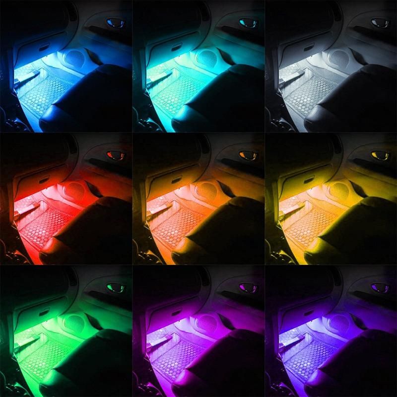 4PCS Car RGB LED Strip Light Car Auto Decorative Flexible Colored LED Strip Atmosphere Lamp Kit Fog Lamp with Remote