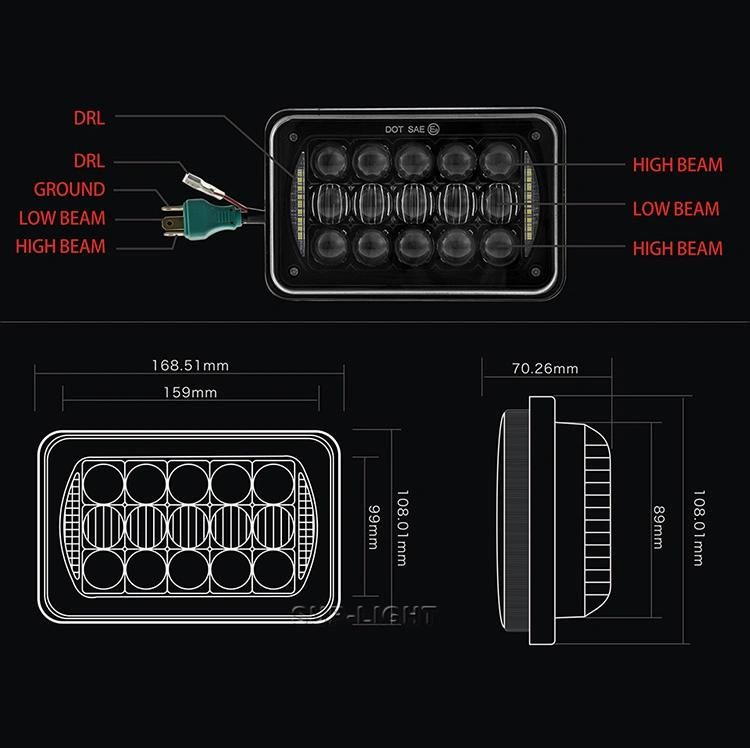 High Low Beam 12V 60W LED Lights Square Offroad Lamps for Jeep Ford Trucks 4X6" LED Sealed Beam Headlights