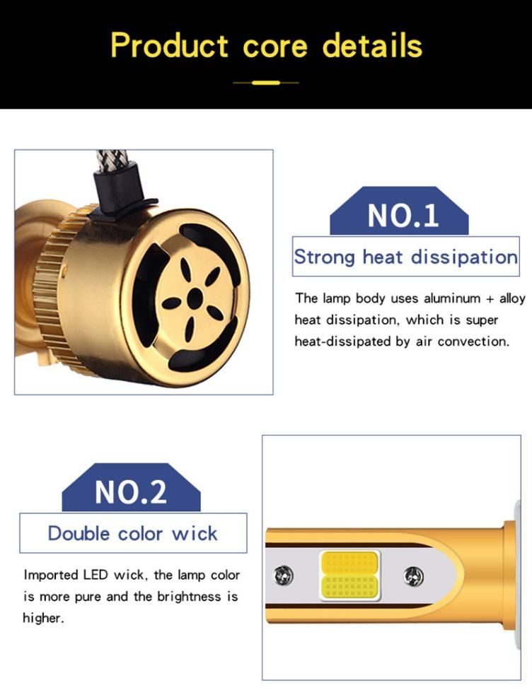 H7 H11 H8 H9 H1 H3 9005 9006 Dual Colors Headlight 12V H4 LED 72W 8000lm at High-Low Beam COB Car Lights Bulb 6000K 3000K C6