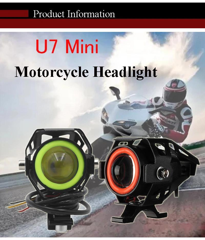 Motorcycle LED Headlight Driving Moto Spotlight W/ Switch U7 Fog Spot Head Light Angel Eye Devil Eye Decorative Lamp 3000lm