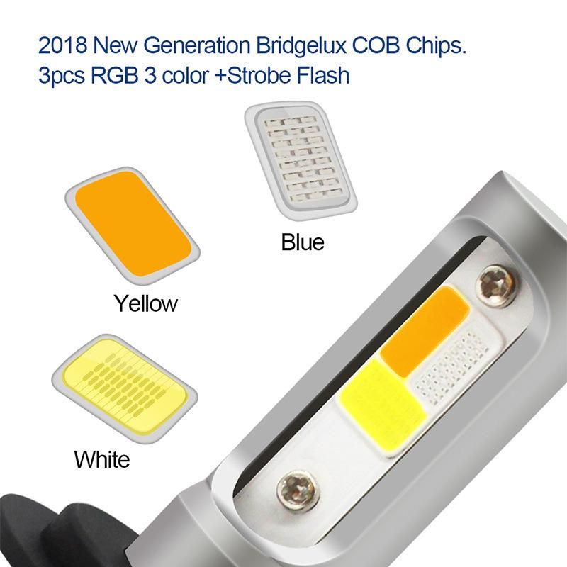 New Design 3 Colors COB LED Headlight H7 H8h9h11 H4 9005 Hb3 9006 Hb4