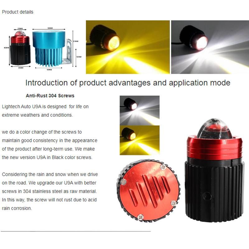 Mini U9 LED Laser Headlight Function Low Beam Yellow White High Beam