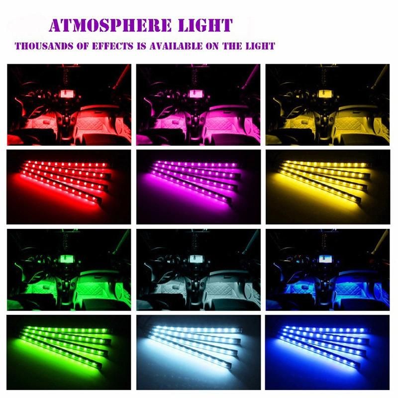 4PCS Music Control Car Decorative Lamp USB LED Strip 12V 5V RGB 5050 SMD Waterproof Interior Atmosphere Lamp with Remote