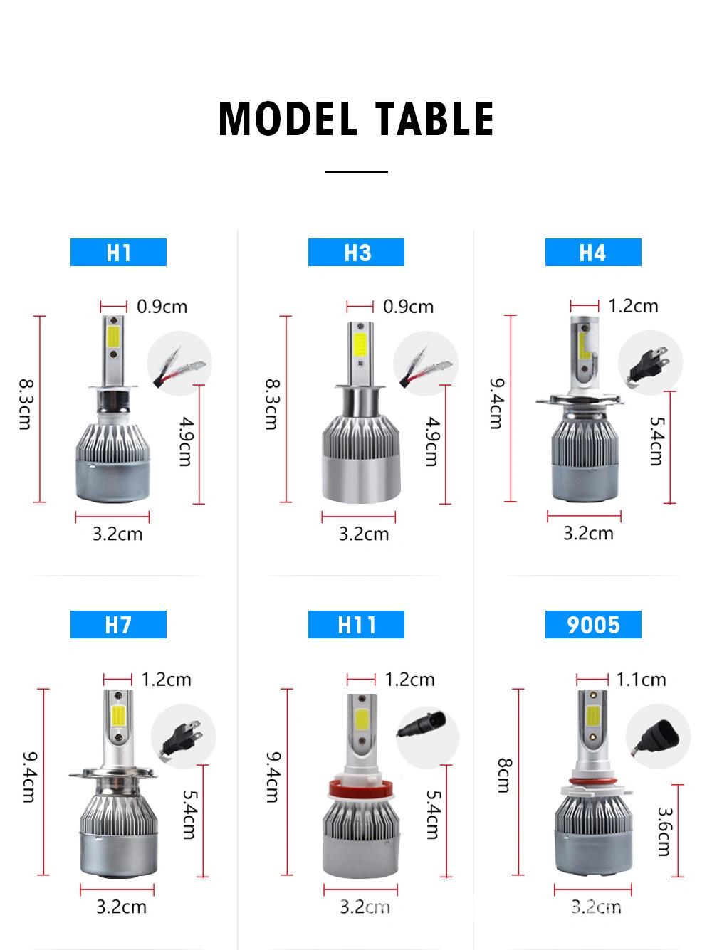 C6 Auto LED Lights 12V DC Car LED Headlight 3800lumen LED Car Light