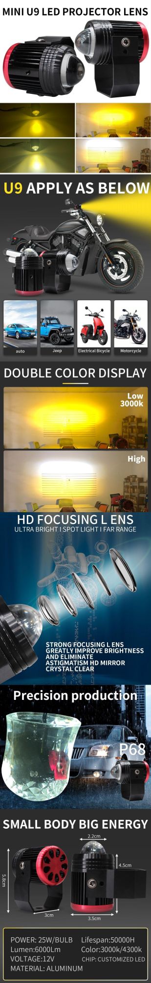 Manufacture U9 LED Car Headlight H4 H11/H8/H9 H1 H3 Hb3 9005 Hb4 9006 9004/9007 880 Light Bulb Auto Fog Lamp 72W Automobiles Headlight