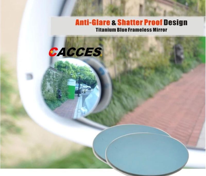 Car Side Convex Anti-Glare Blue Mirror 360 Rotate Car Blind Spot Mirror Round Glass Frameless Wide Angle Rearview Mirror Sway Adjustable Car Accessories Supply