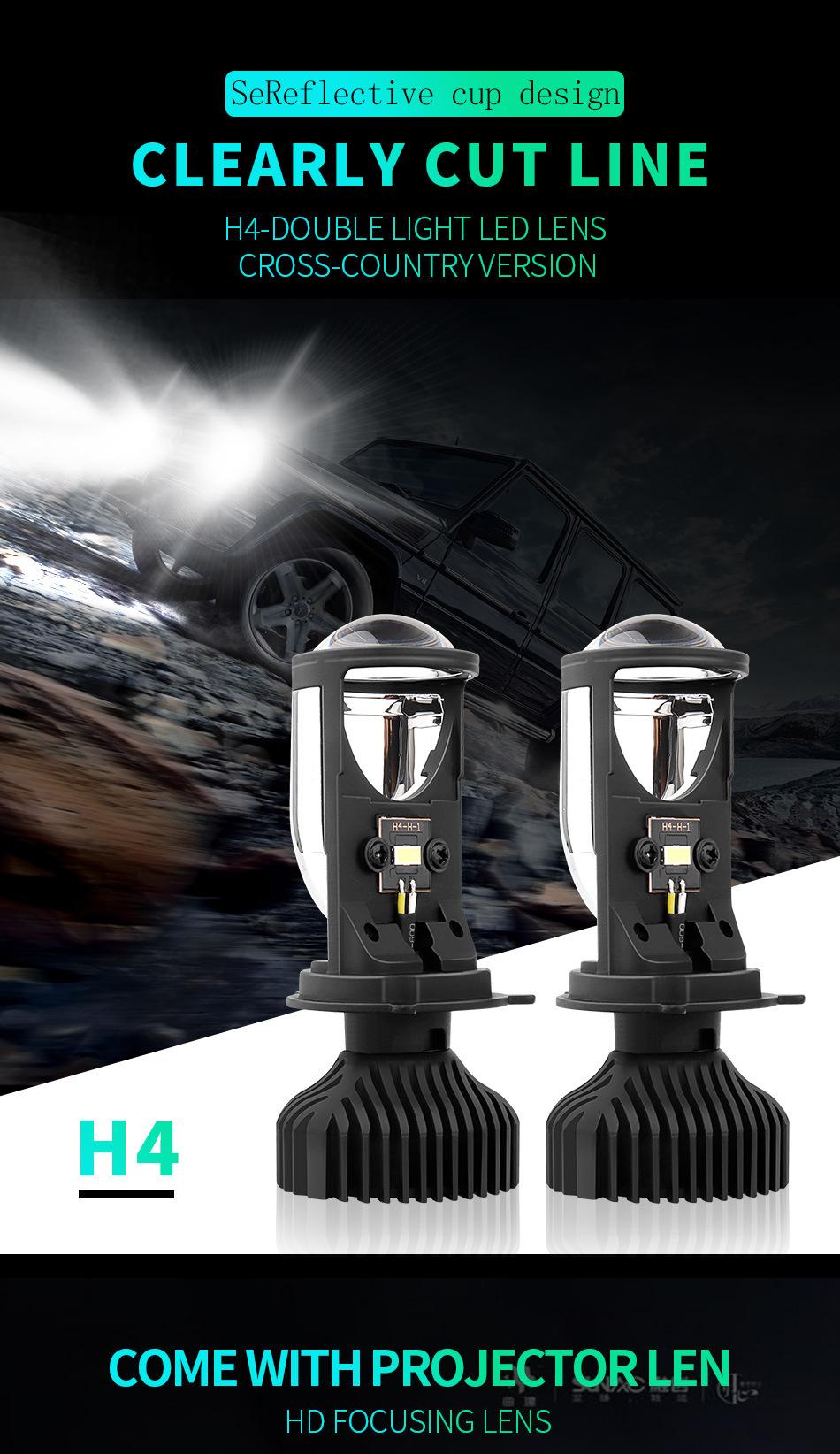 Auto Lights Motorcycle LED Lights Mini H4 Bi-LED Projector Lens