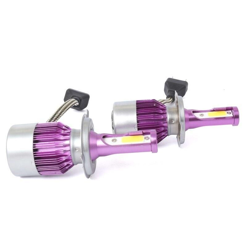 C6 LED Car Headlight Kit COB H4 36W 7600lm White Light Bulbs with Purple