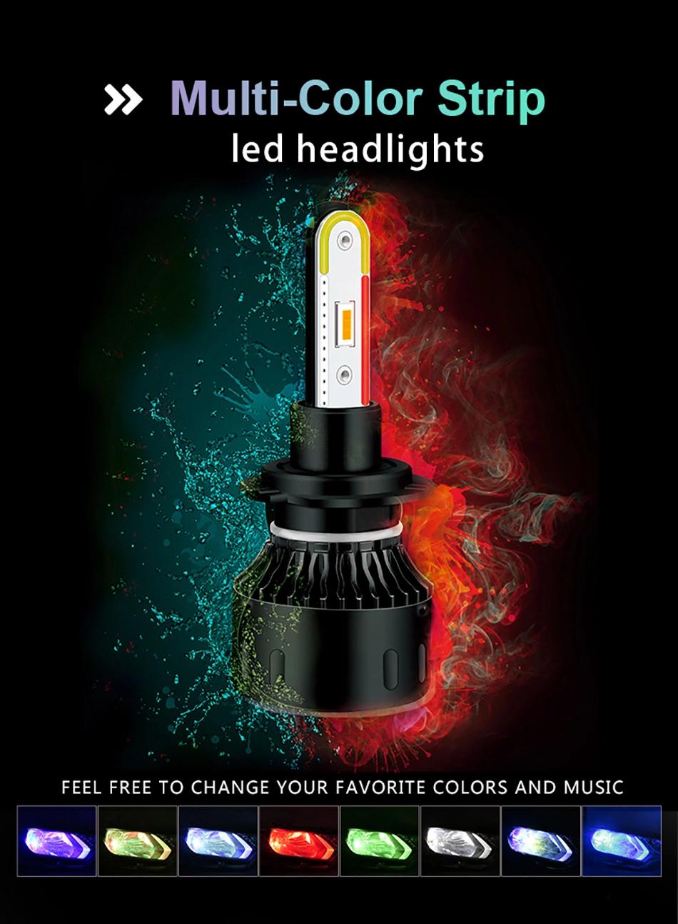 2PCS H4 H1 H3 H7 H8 H11 9005 9006 80W Car LED RGB Headlight Kit Phone APP Bluetooth Control Bulb Lamp