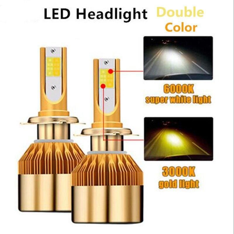 Wholesale Cheapest C6 Two-Color LED Car Headlight 38W 3800lm 3000K/6000K COB Chip H4 H7 9005 9007 Car LED Headlight Bulbs Lamp