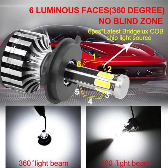 6 Side LED Car Headlight LED Fog Lights 120W 12000lm H7 H4 H11 H13 9005 9006 3000K 6000K 8000K LED Headlight