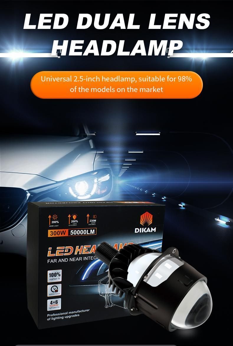 70W 2.5 Inch Car LED Projector Headlight High Low Beam White Bi LED Projector Lens for Car