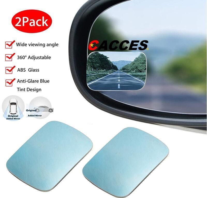 2 Pack Adjustable Car/Truck/Bus/Van Blind Spot Blindspot Wide Angle Mirror, Safety Car Accessories Blue Glass, Stick-on Mirrors for Wing & Rearview Mirrors
