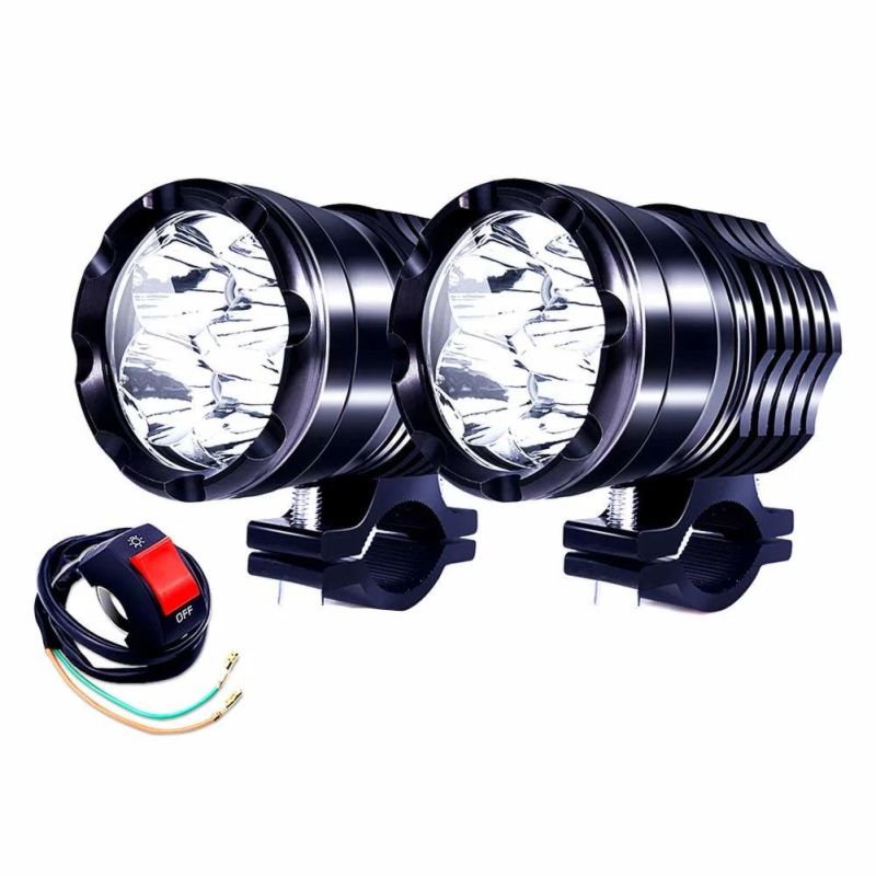 12V 24V 40W Motorcycle LED Driving Lights, 2X High/Low/Strobe Bicycle Dirt Bike Spotlight with Switch