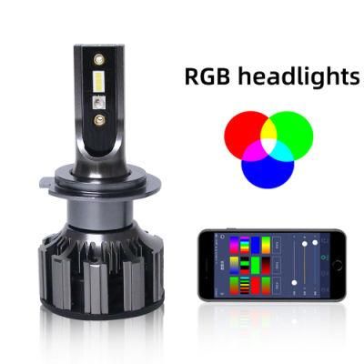 2020 New 2pcscolorful RGB LED Car Light H4 H11 LED RGB Headlight Kit Fog Lights APP Bluetooth Control Bulbs Lamp Car Accessories Auto Lamps