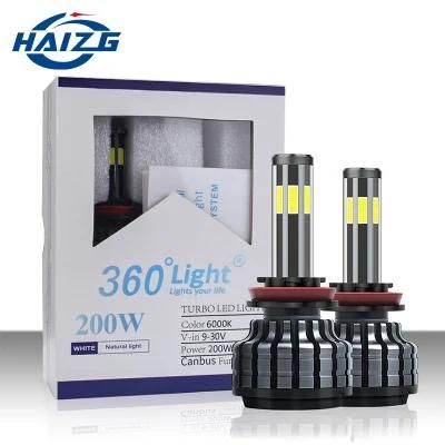 Haizg Auto Lighting System 6-Side LED Headlight H1 H4 H7 H11 9005 9006 3 Colors Car LED Headlights Accessories LED Light for Cars