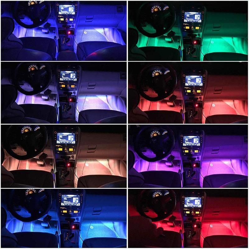 4PCS Car RGB LED Strip Light Car Auto Decorative Flexible Colored LED Strip Atmosphere Lamp Kit Fog Lamp with Remote