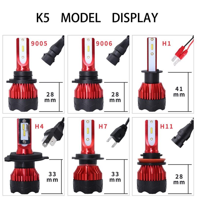 Mini K5 Csp LED Car Light 3000K 4300K 6000K H7 LED H4 H11 Auto LED Headlights