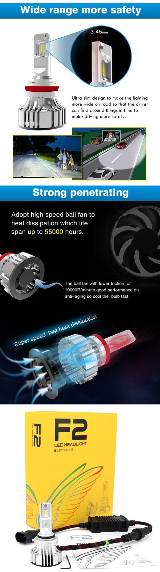 Super Bright Bulb H4 H7 6500K 12V 8000lm Auto Headlights