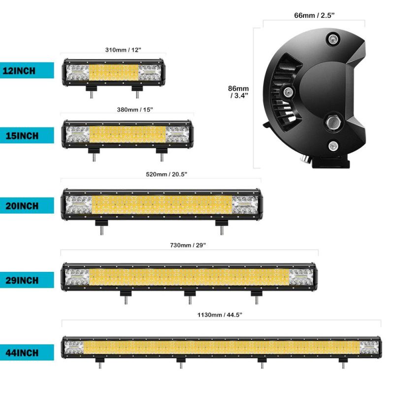 E-MARK 88W 114W 146W 194W 274W 12 Inch 15 Inch 20inch 29 Inch 44 Inch Super Bright 5D Quad Row LED Light Bar