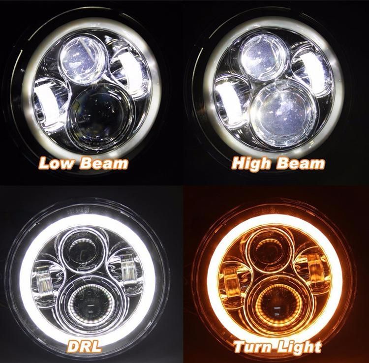 7" LED Headlight 45W High Low Beam Halo Angel Eye DRL Amber Turn Signal for Jeep Wrangler Jk Tj Land Rover Harley