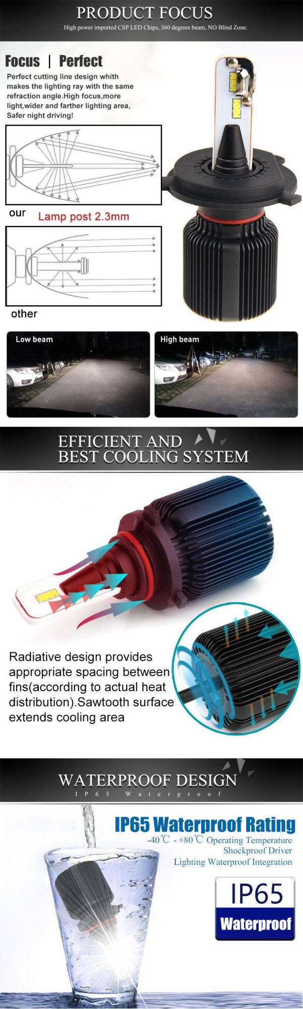 Auto Lighting System Ultra-Thin Fanless Cooling 8000lm J1 Headlight Bulb 9005 H4 LED