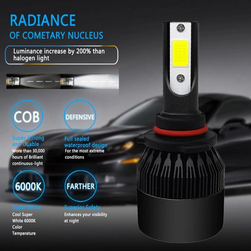 1X COB H4 Hb2 9003 C6 72W 8000lm LED Car Headlight 360° Hi/Lo Beam Turbo Light Bulbs Kit 6000K White Lamp Black