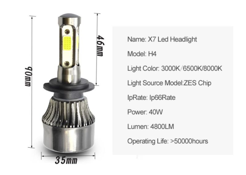 Light Bulb X7 4 Sides High Quality LED Bulbs H4 H13 H11 for Cars