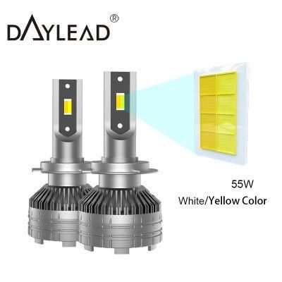 High Power 52W 5500lm H7 H11 9005 9006 9012 H4 Dual Color Car LED Headlight