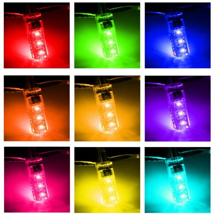 RGB T10 W5w LED Car Clearance Lights SMD RGB T10 LED 194 168 Bulb Remote Width Interior Lighting Source T10 Car Styling