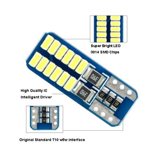 3014 24SMD LED T10 Bulbs W5w Light